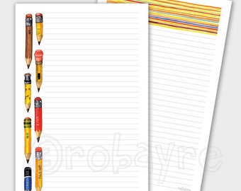 Printable Download Little Pencil Stationery lined note paper PDF for download watercolor