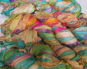 50 Yards, Dancing Colors, Sari Silk Ribbon, 100 grams, Very Bohemian, Don't buy this if