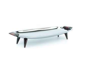Glo Hill Chrome Bakelite Serving Tray Mid-Century Modern