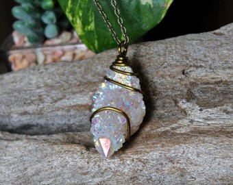 Angel Aura Spirit Quartz Necklace - Angel Aura Quartz Jewelry - Raw Stone Jewelry - Quartz Crystal Necklace - Boho Jewelry - Quartz Necklace