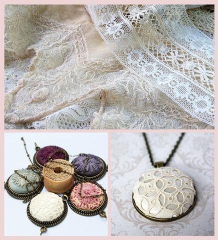 Antique and vintage lace with textile necklaces.