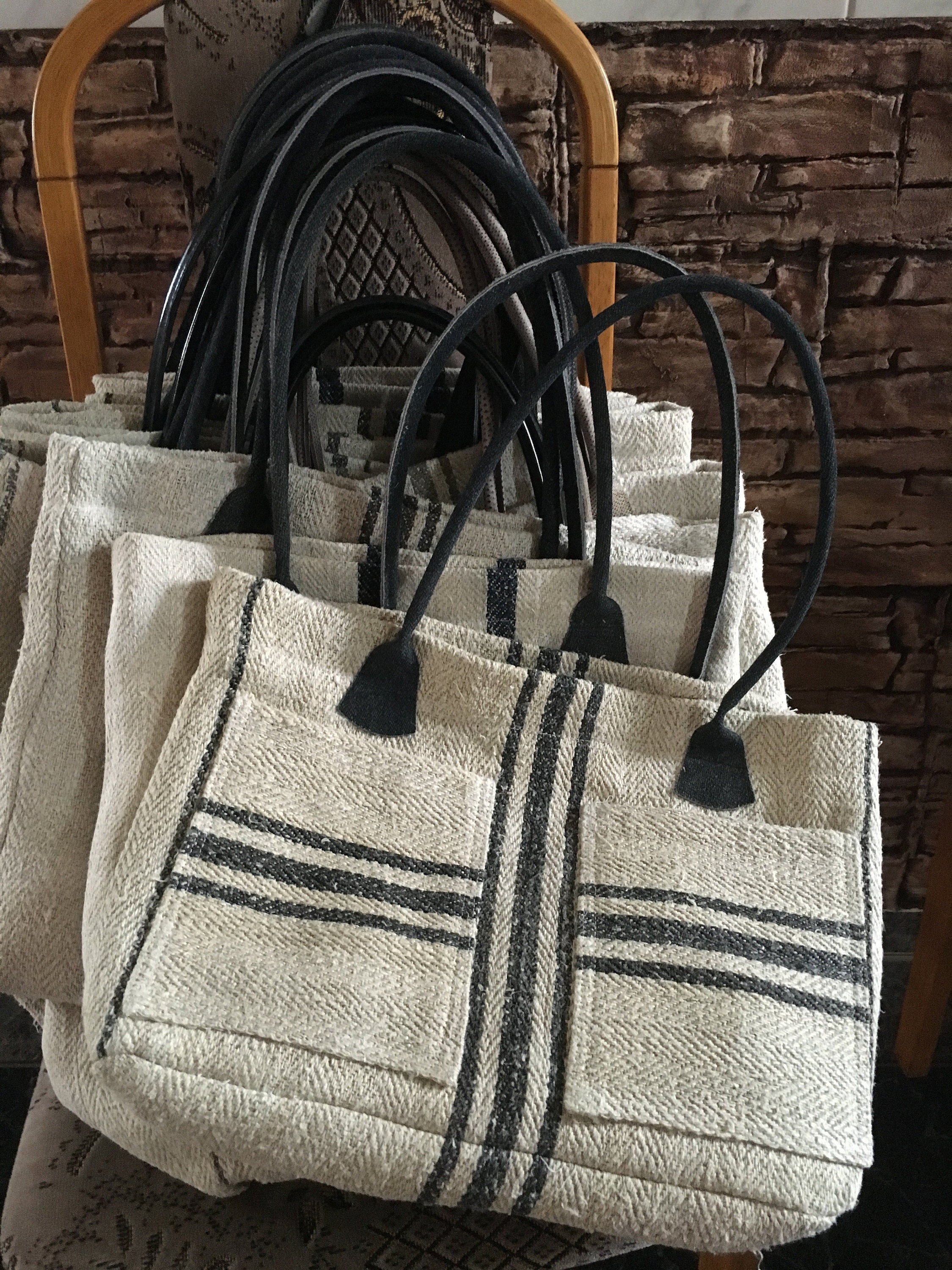 Vintage grain sack stripy handbags