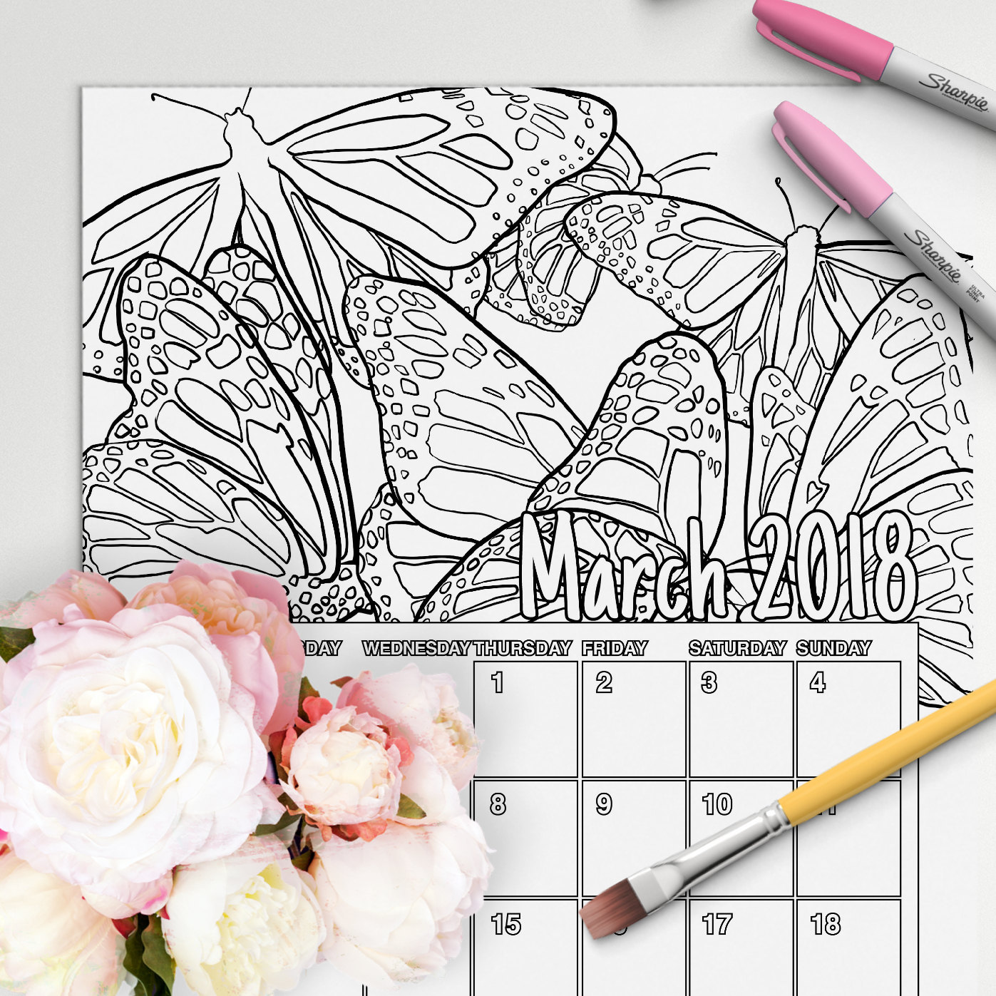 March - coloring book calendar 2018