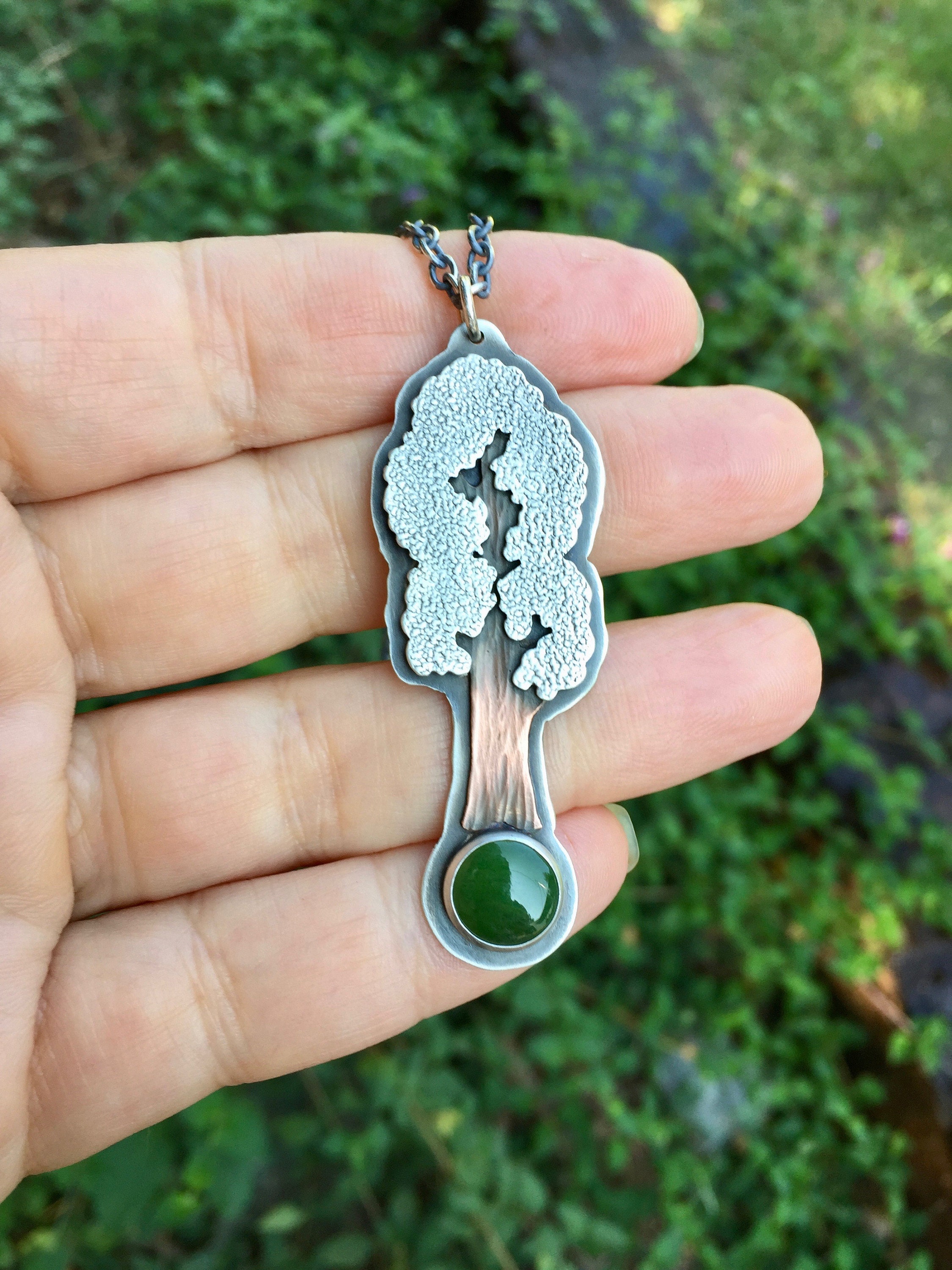 Sequoia pendant with jade stone