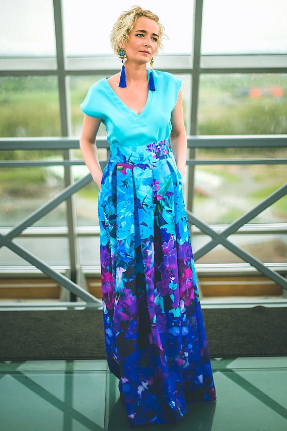 Turquoise Skirt, Summer Skirt, Elegant Skirt, Ball Skirt, High Waist Skirt, Fashion Skirt, Print Skirt, Trendy Skirt, Ocean Skirt