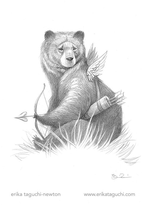 Sketch of Valentine Cupid Bear