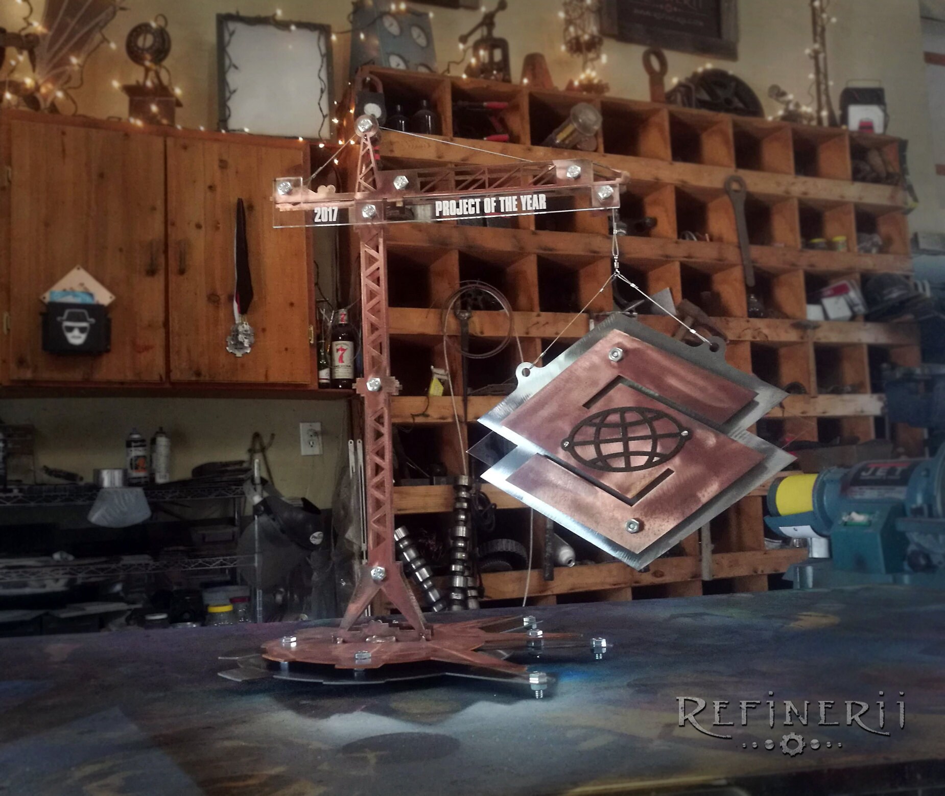 Custom Metal Crane Trophy Award Steel Industrial