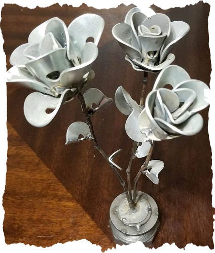 Three Roses made from Welded Scrap Metal