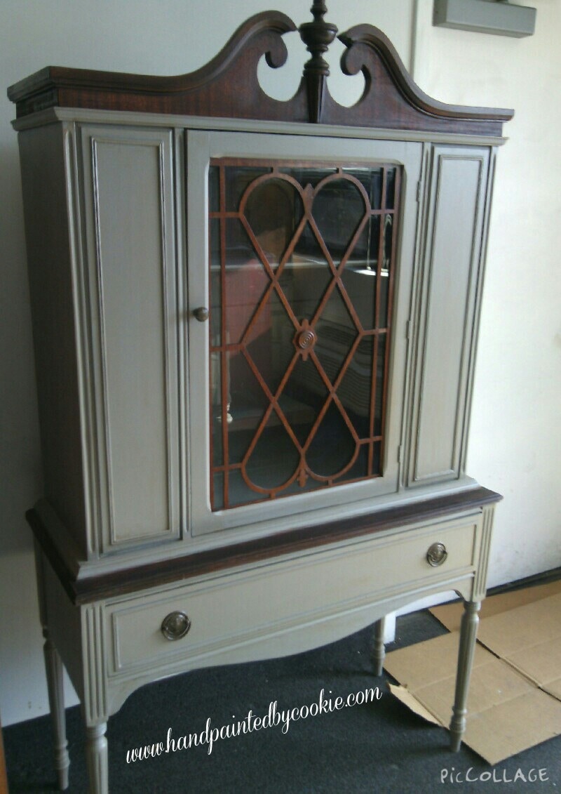 vintae china cabinet, shabby chic, painted, handpainted, distressed, rustic, farmhouse, country, cottage