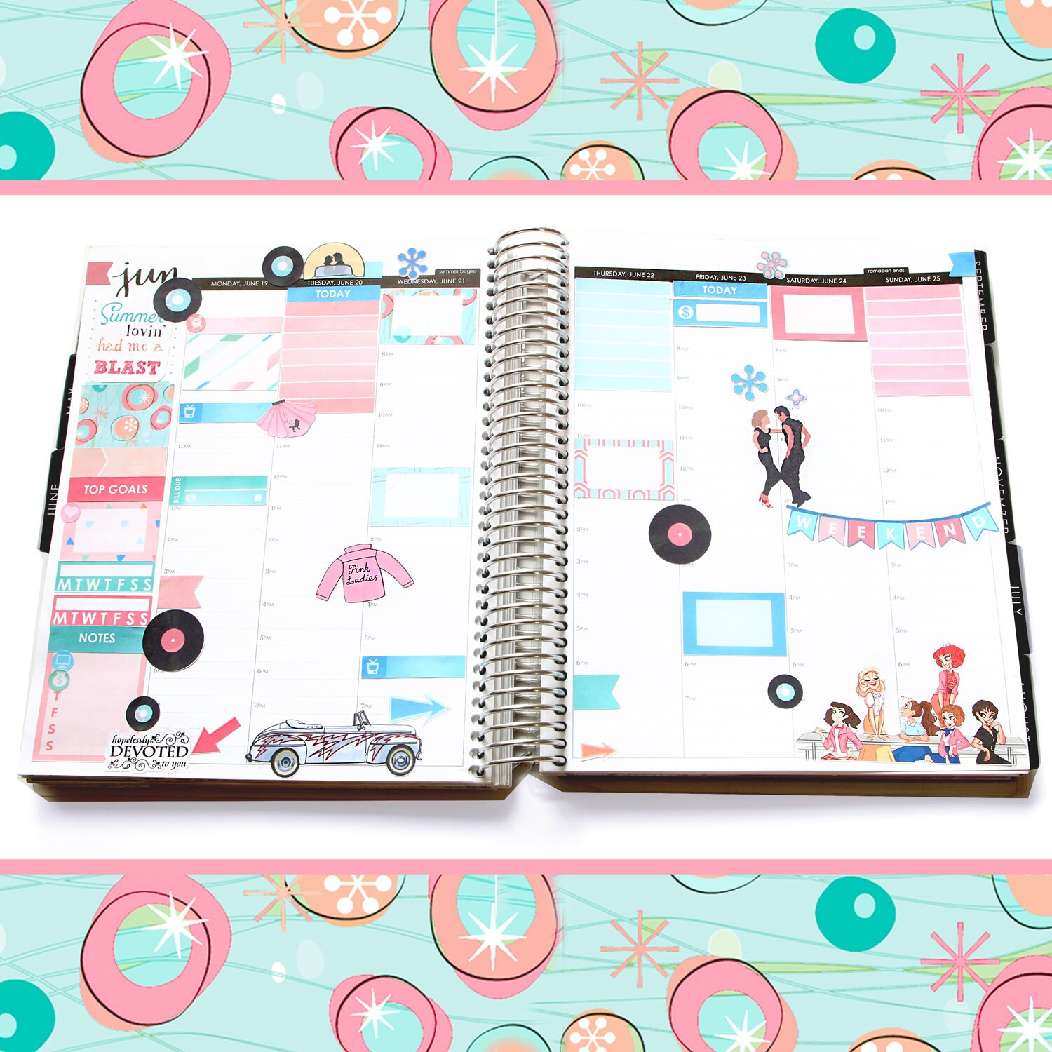 Grease inspired theme in the Erin Condren Hourly