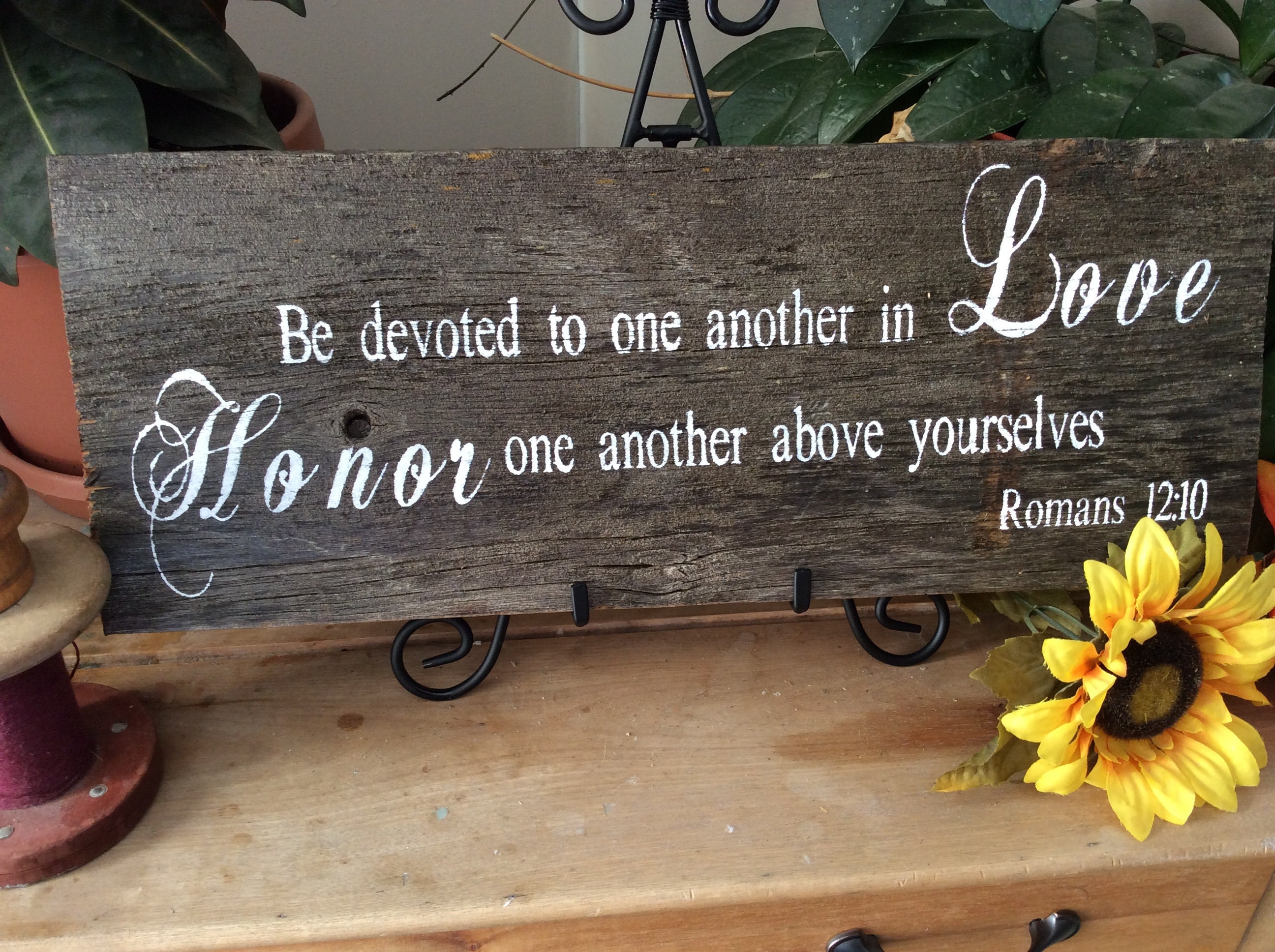 Handpainted Barnwood Sign Romans 12:10