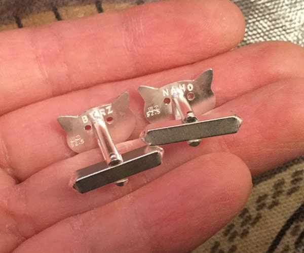 personalised cat face cufflinks in solid sterling silver