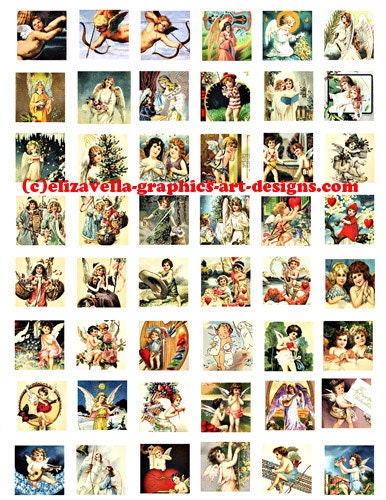 angels and cupid vintage art collage sheet