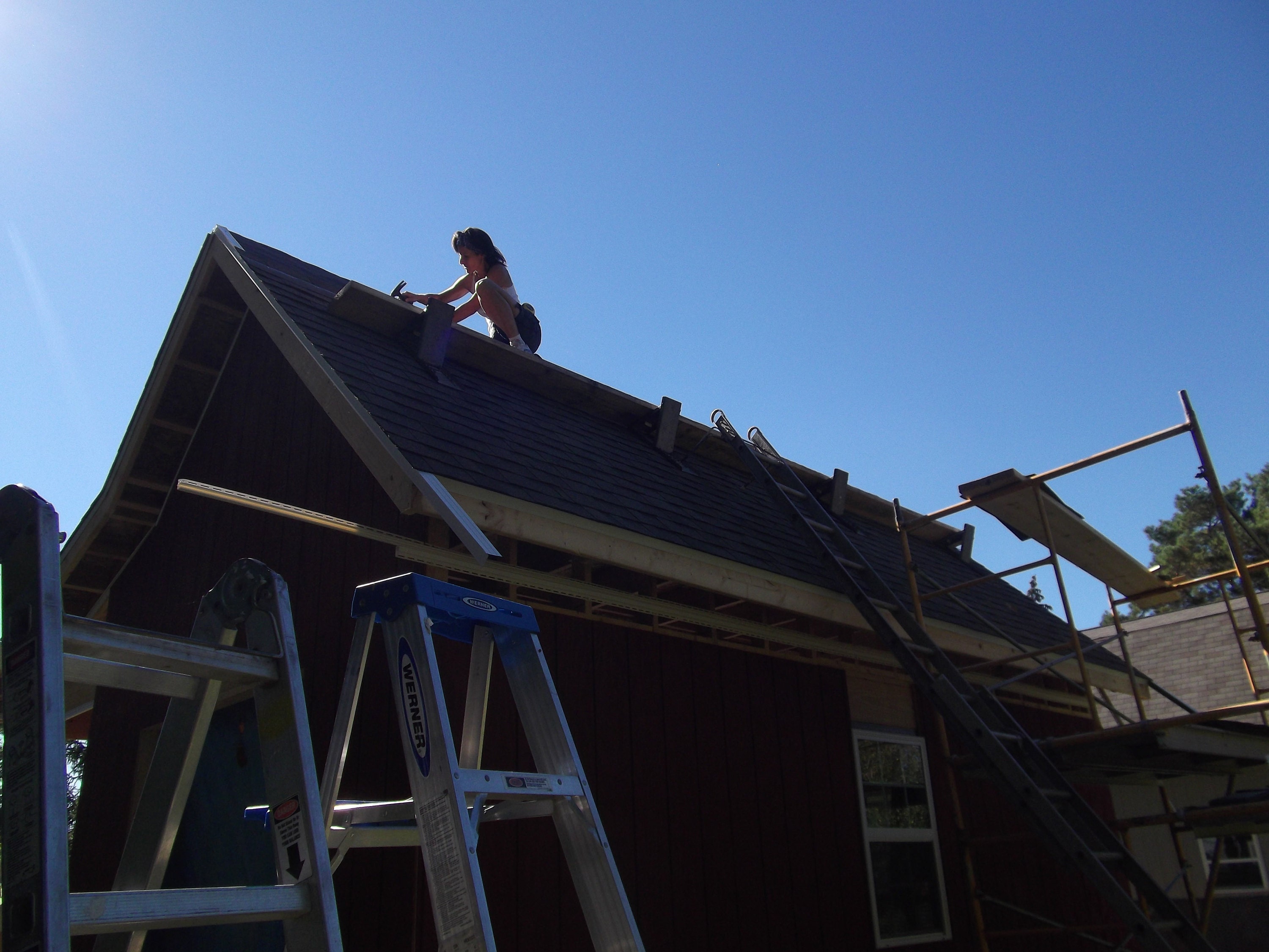 Cheryl doing some roofing