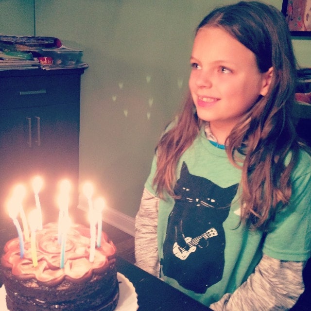 Birthday girl in our Ukulele Cat tee for kids.