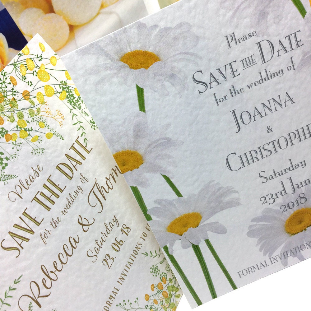yellow daisy save the date cards