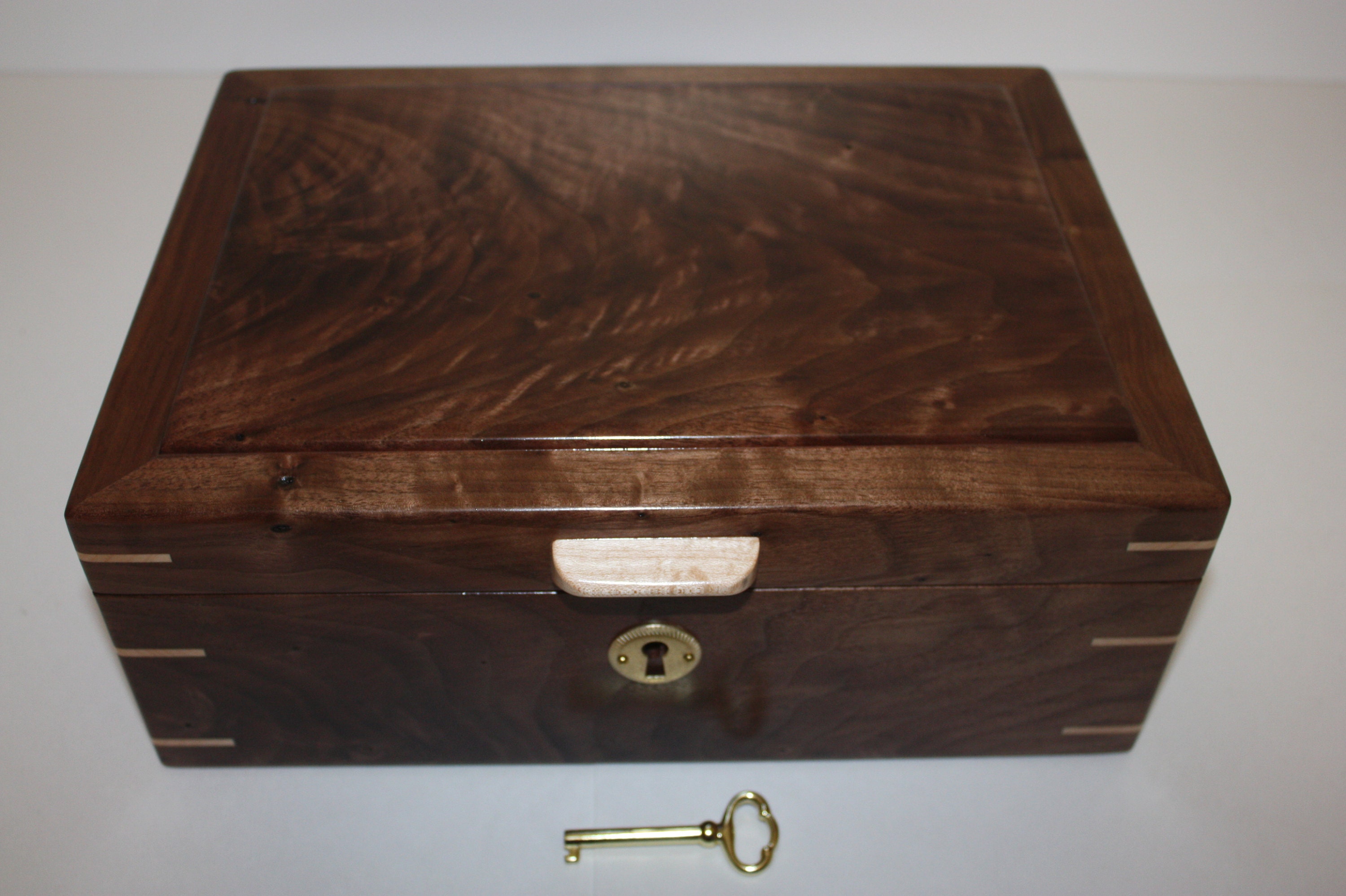 Handmade Locking Walnut Wood Box For Sale