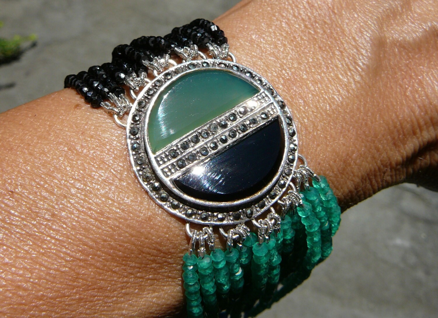 Art Deco Bracelet, Onyx Bracelet, Art Deco Brooch, Art Deco Jewelry, Gemstone Bracelet, Gemstone Jewelry, Gemstone, Repurposed Jewelry