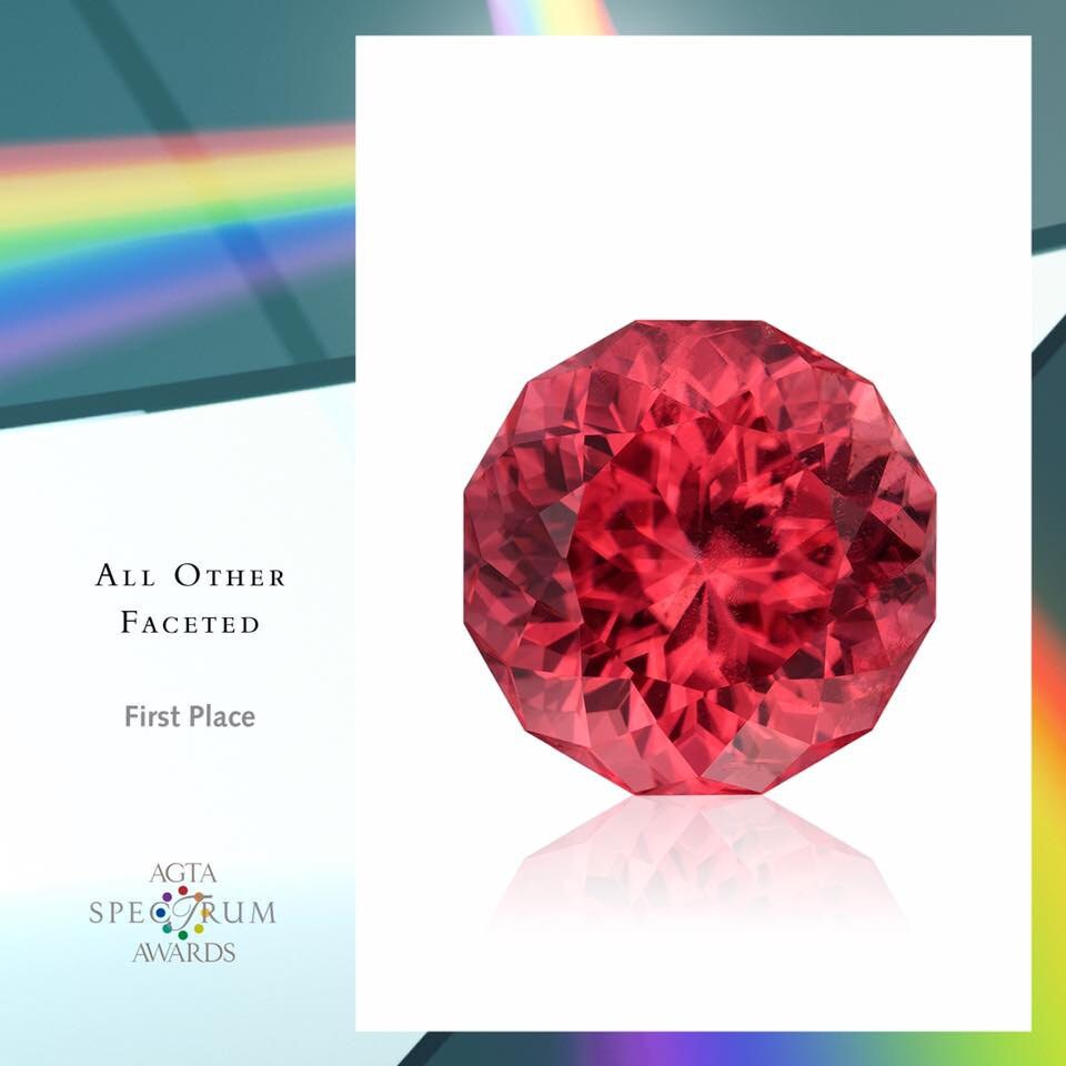 1st Place: Brett Kosnar, Beija Flor Wholesale - 24.26 ct. round, Portuguese-cut Rhodochrosite