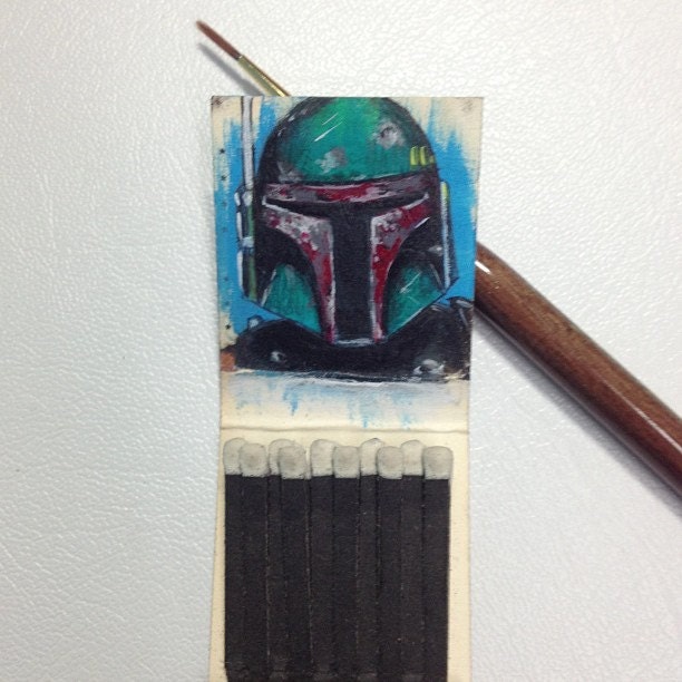 Boba Fett 1.5x1.5 Acrylic on vintage matchbook
