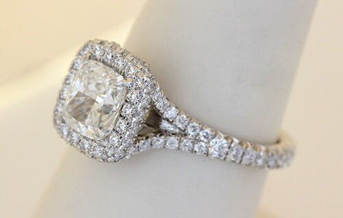 Cushion Cut Diamond Engagement Ring with Diamond Split Shank