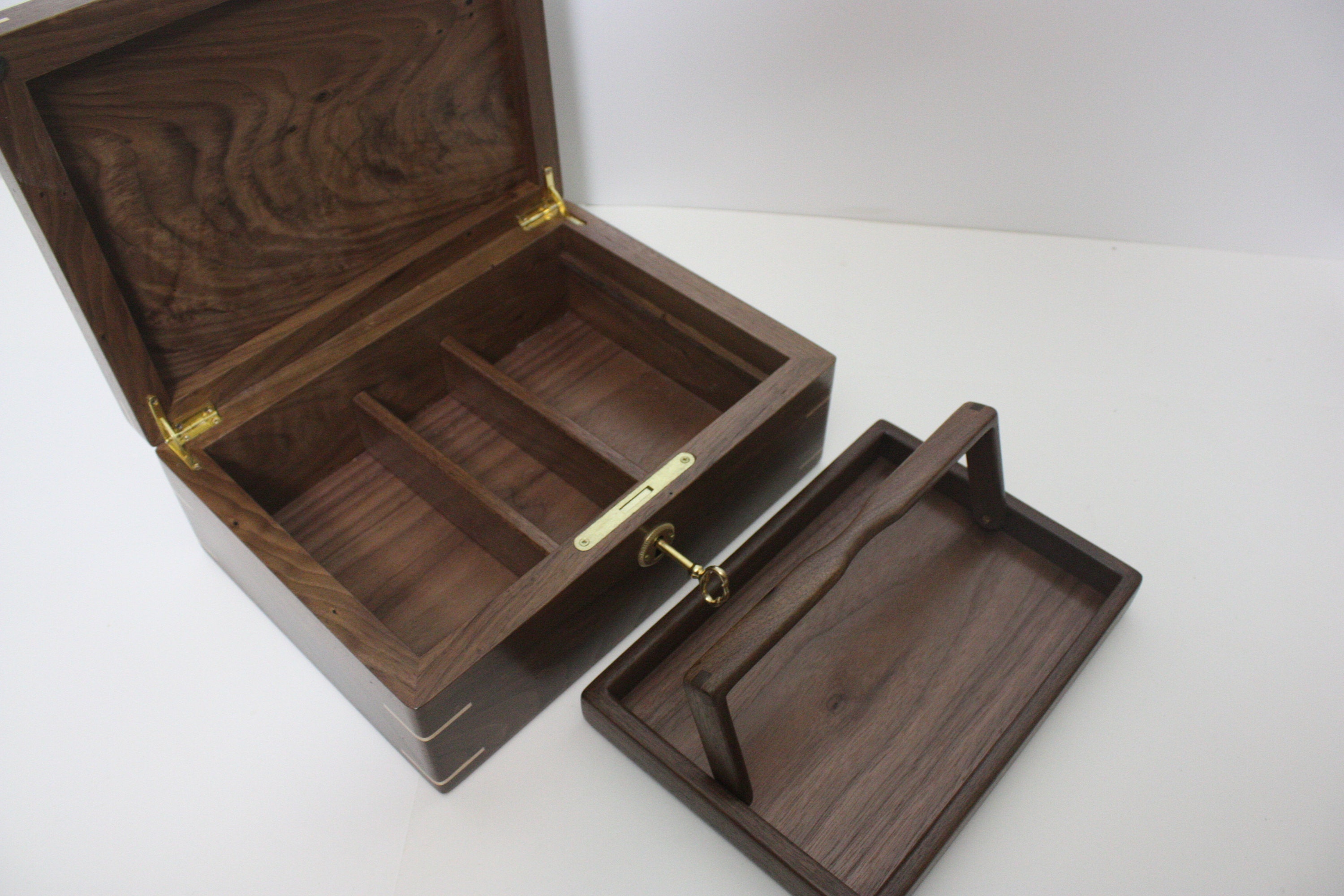 Locking Walnut Box with Adjustable, Removable Dividers
