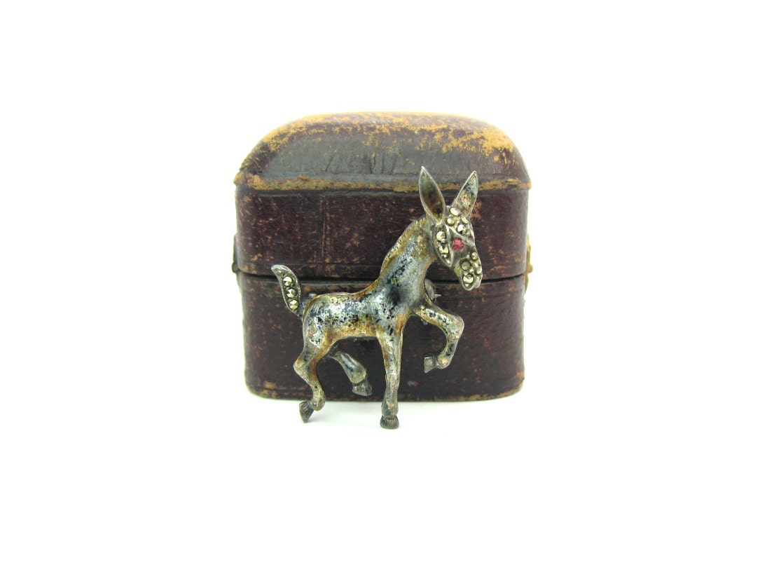 Enamel Sterling Donkey Brooch, Made in Germany