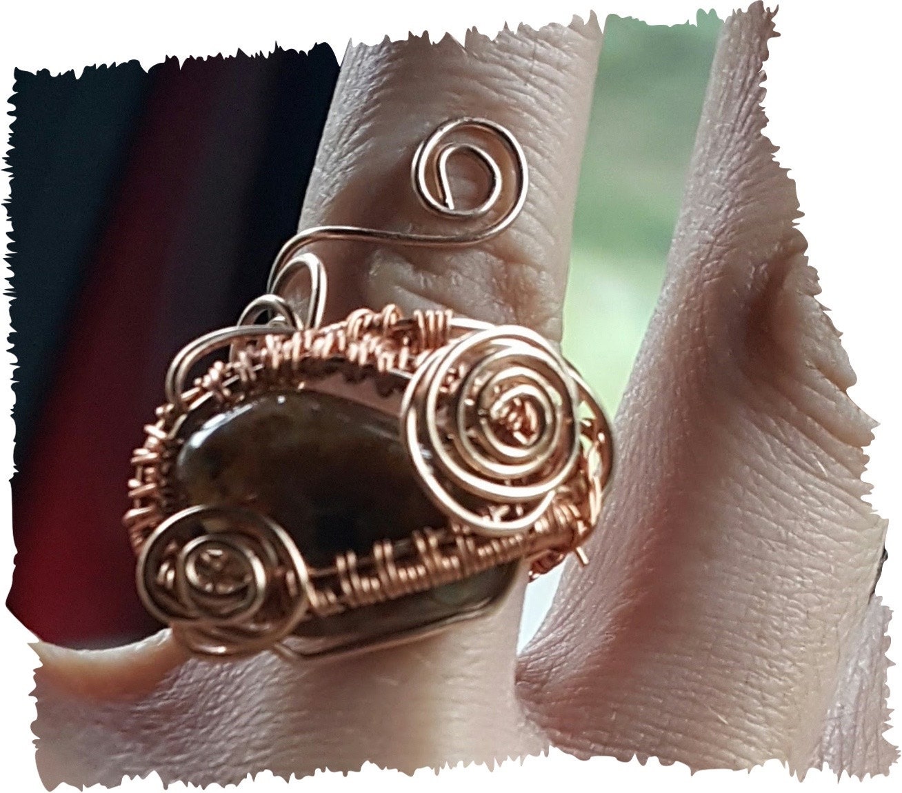 Bronzite Ring with Bronze and Copper Wire