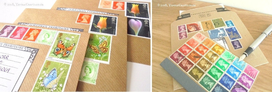 Themed stamp envelopes by TangleCrafts