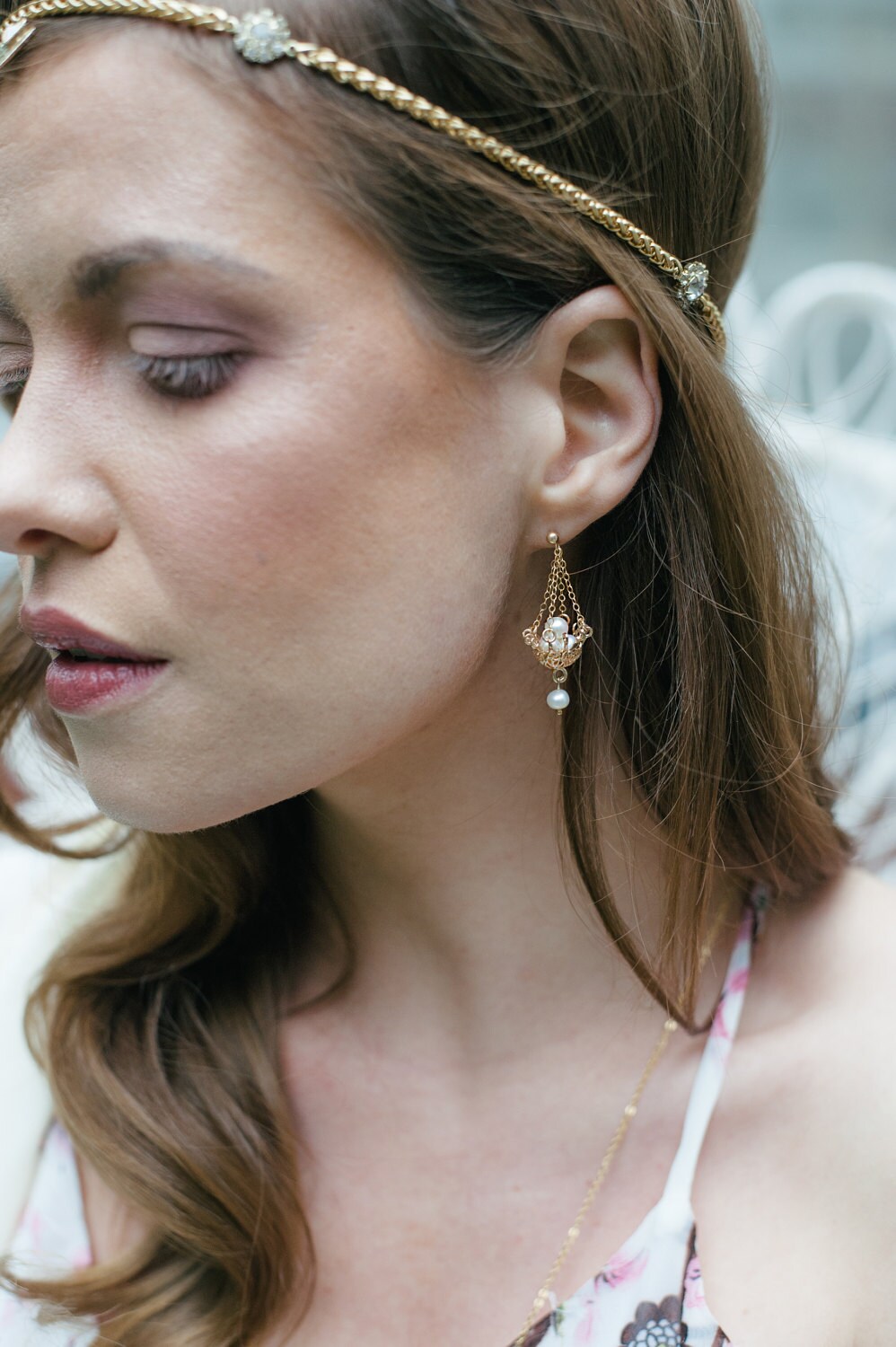 Crinoline gold filled pearls earrings