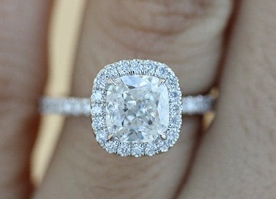 Cushion Cut Diamond Engagement Ring with Diamond Halo