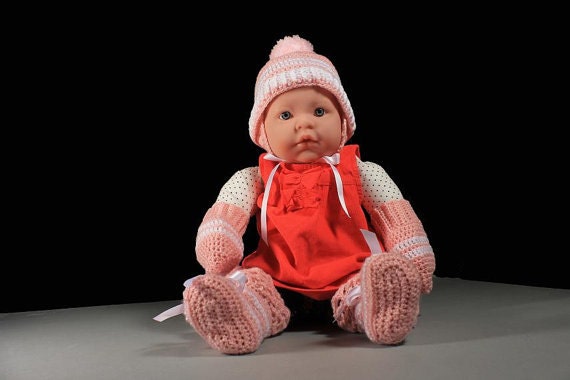 Winter Baby Hat, Mittens, Booties, Baby Winter Set, Baby Girl, Crochet, Baby Clothes, Baby Accessories, Infant Winter Set, Pink Baby Set
