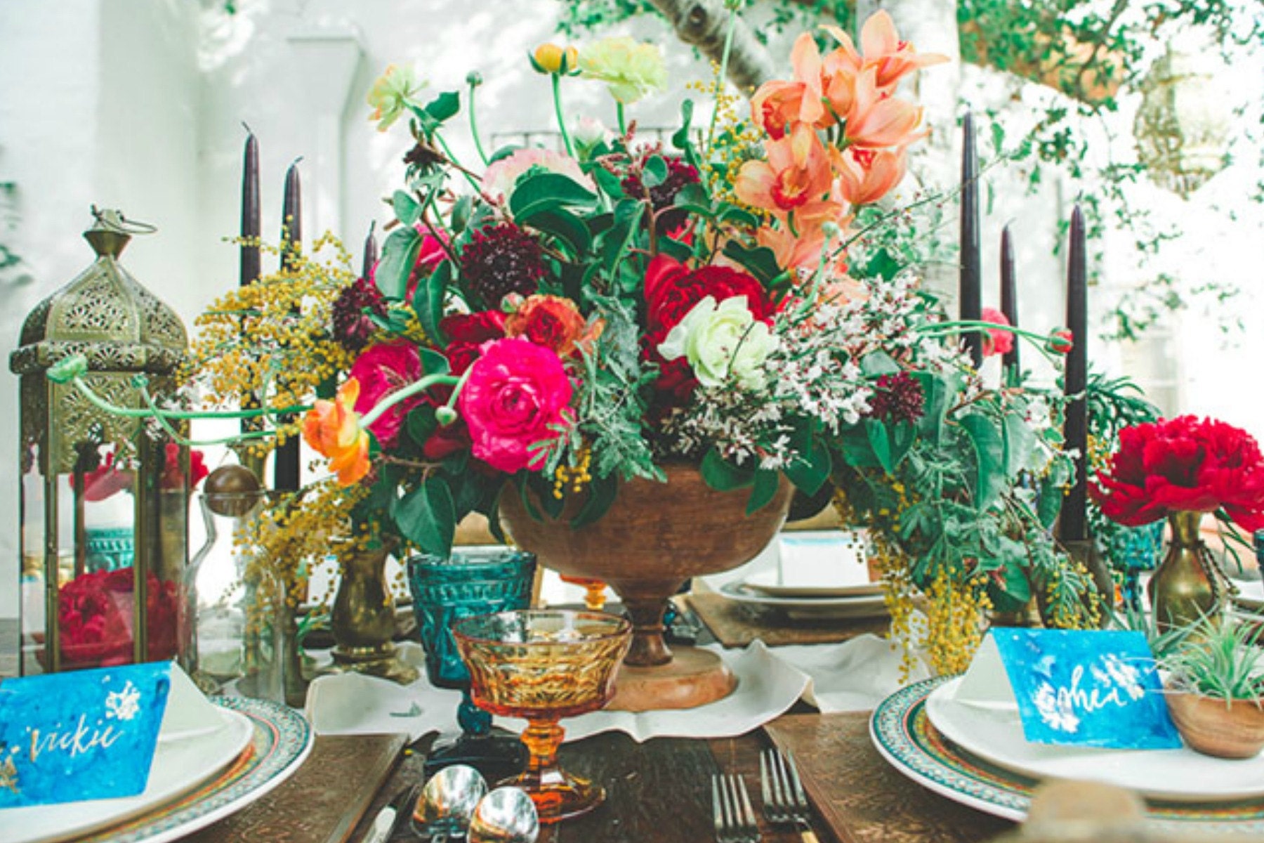 colored glass table setting