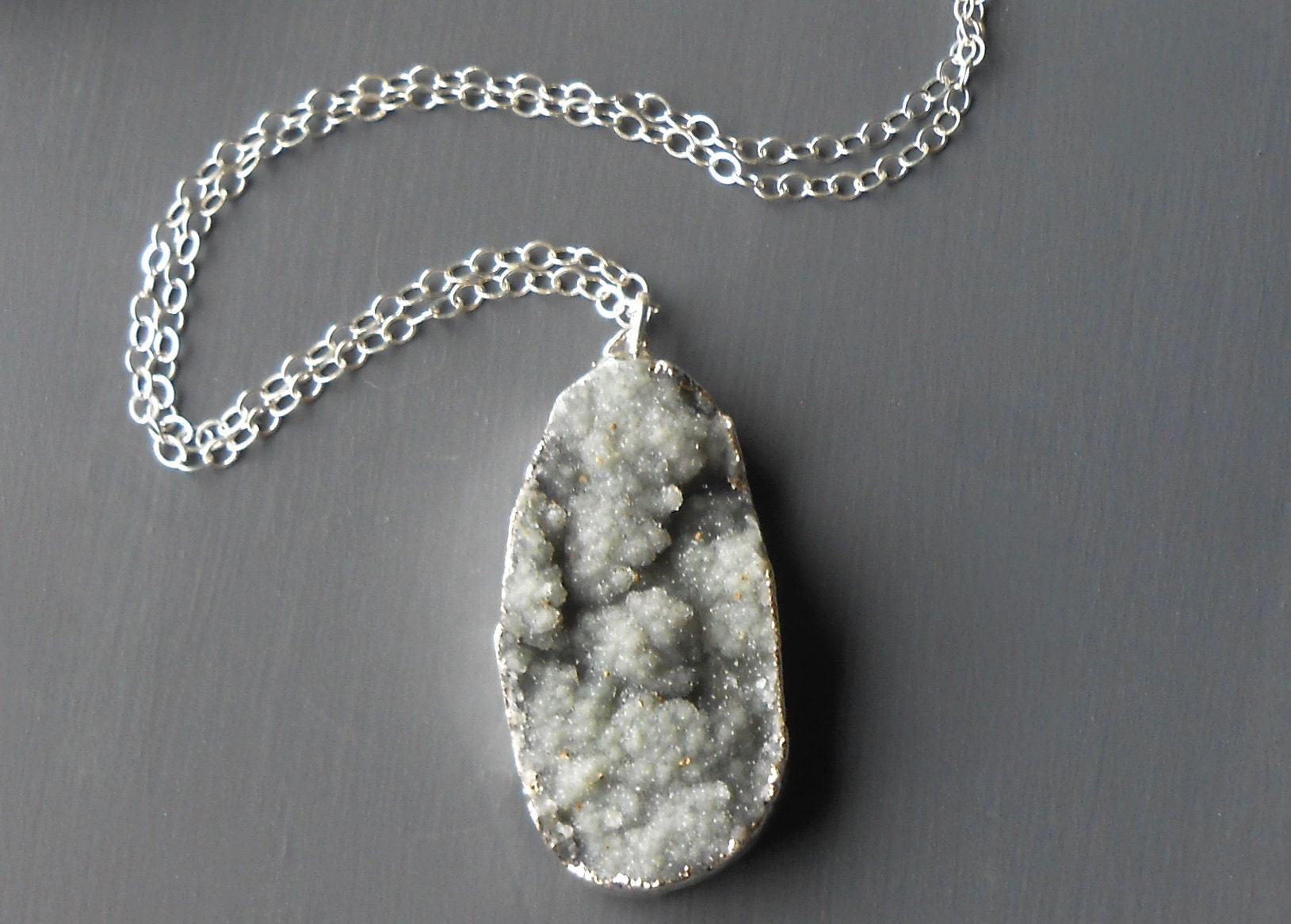 druzy pendant necklace sterling silver