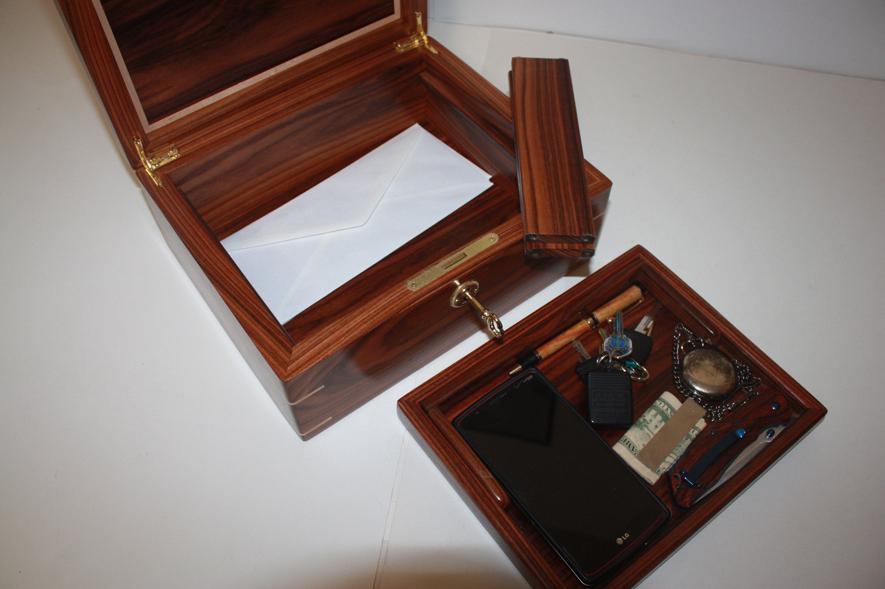 Handcrafted Mens Wood Valet Box For Sale