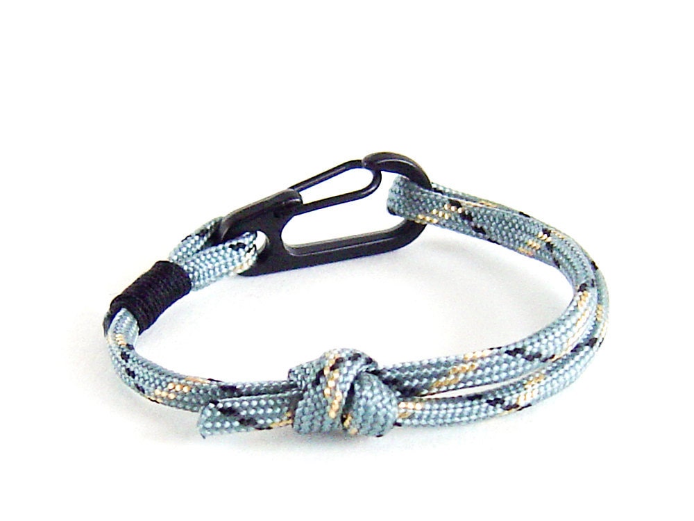 Mini rock climbing carabiner bracelet - simple rope bracelet, mens jewelry, mens rope bracelet