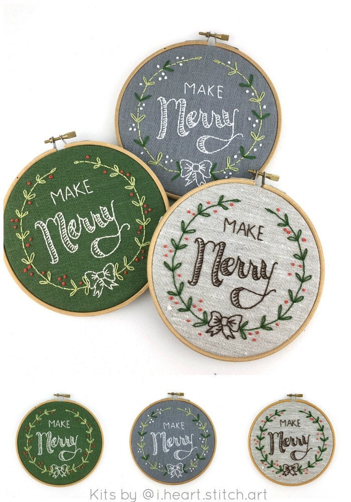 Make Merry embroidery kits by www.iheartstitchart.com