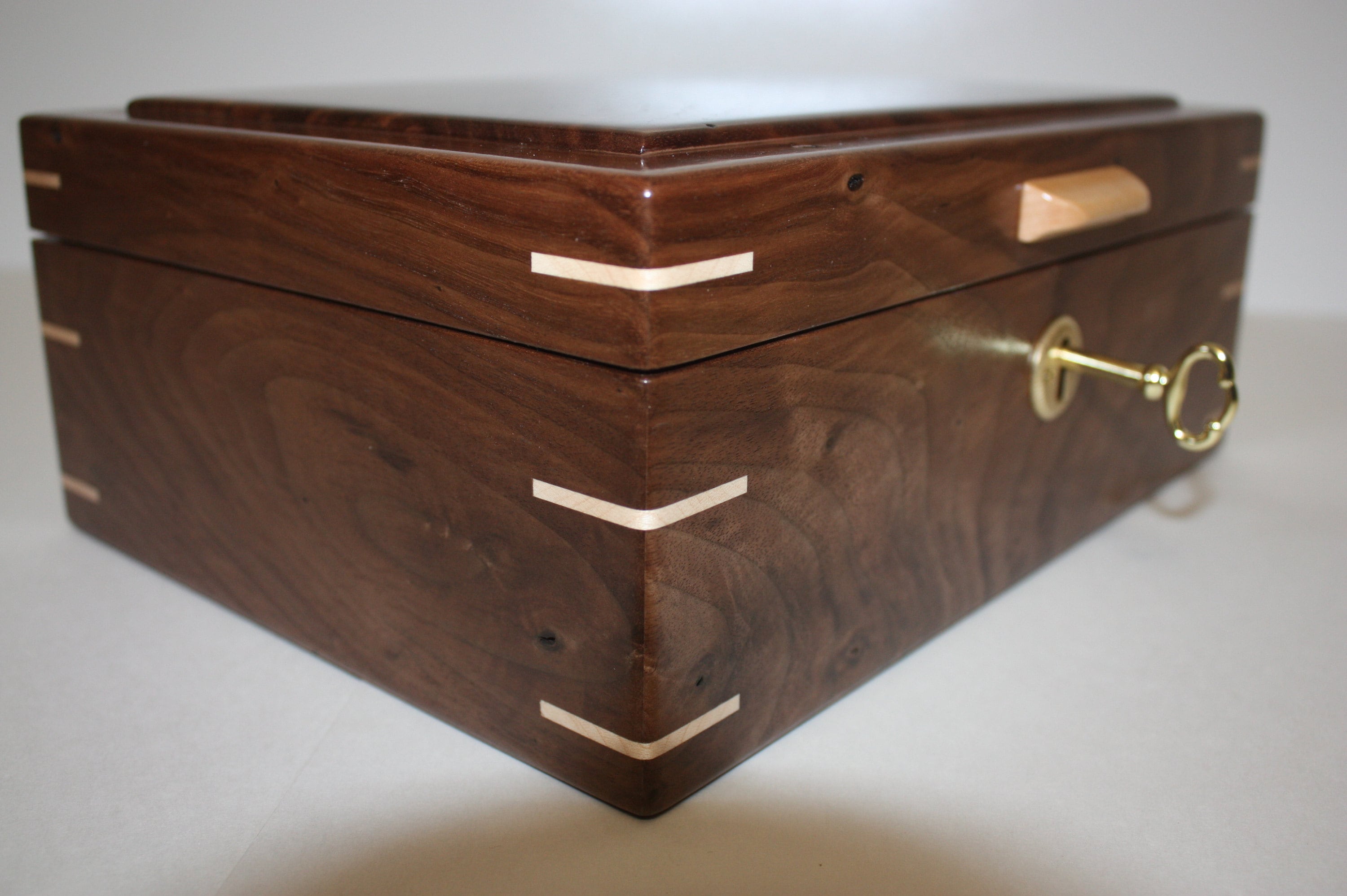 Locking Handmade Walnut Wood Box For Sale