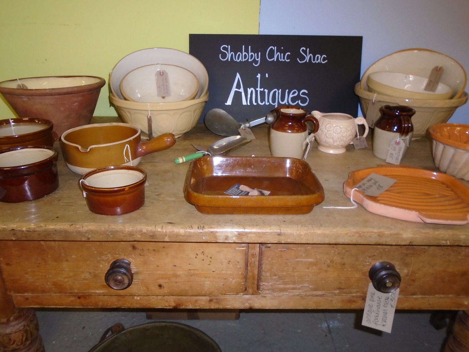 beautiful country pine furniture and vintage French cookware in the shop