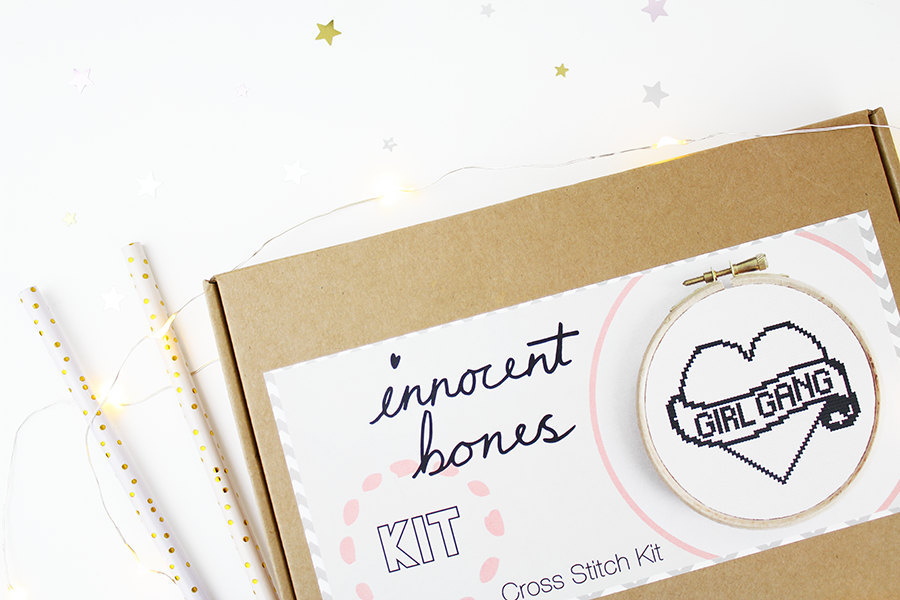 girl gang cross stitch kit packaging