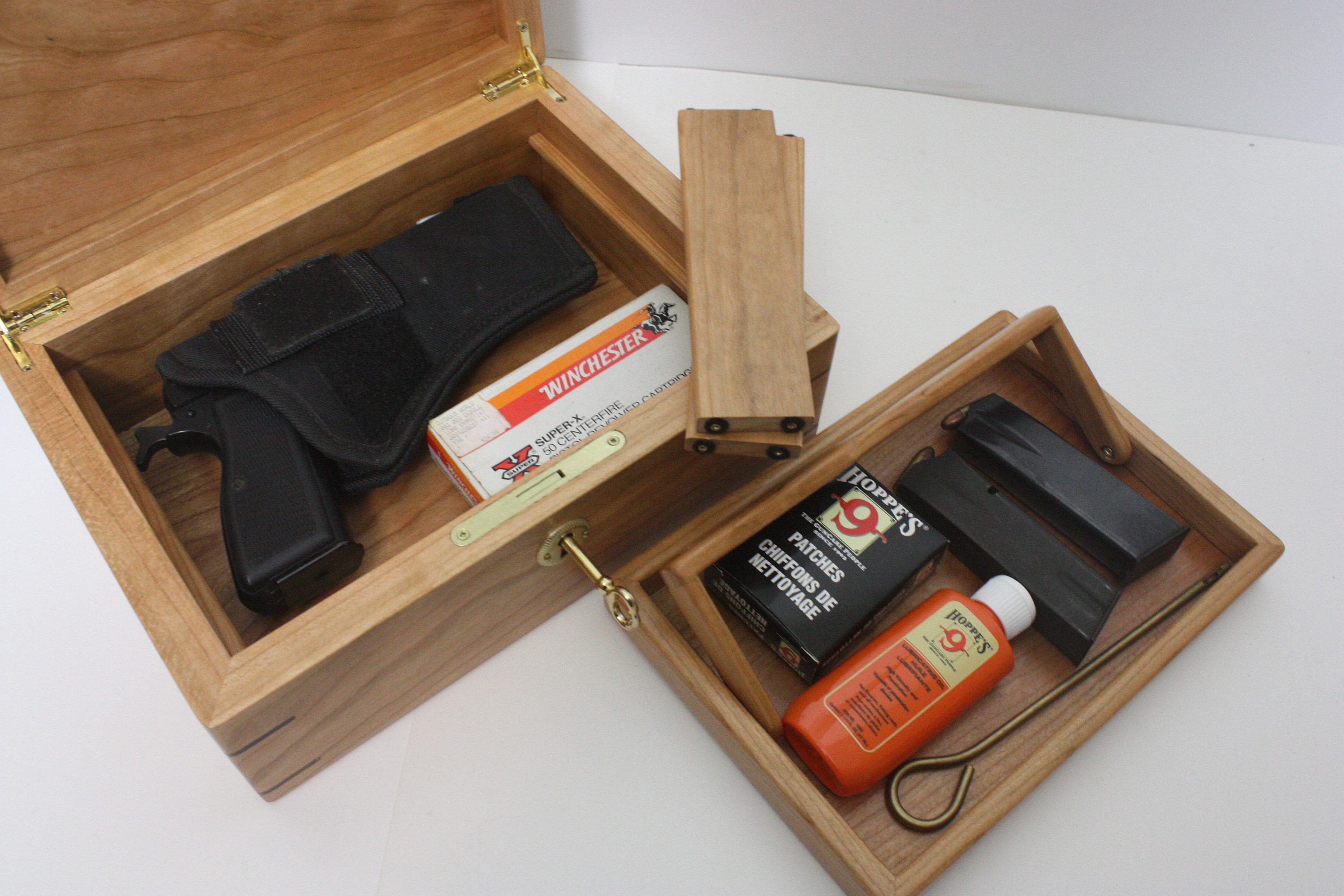 Locking Cherry Wood Pistol Box