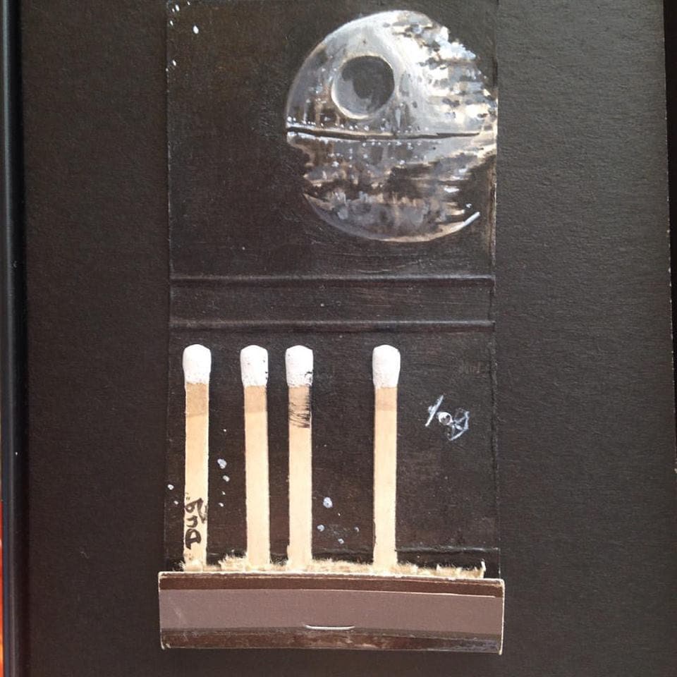 Thats no moon! 2x4.2 Acrylic on vintage matchbook