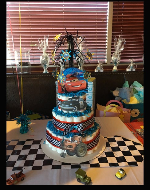 Diaper cake, Cars theme, three tier diaper cake, baby shower