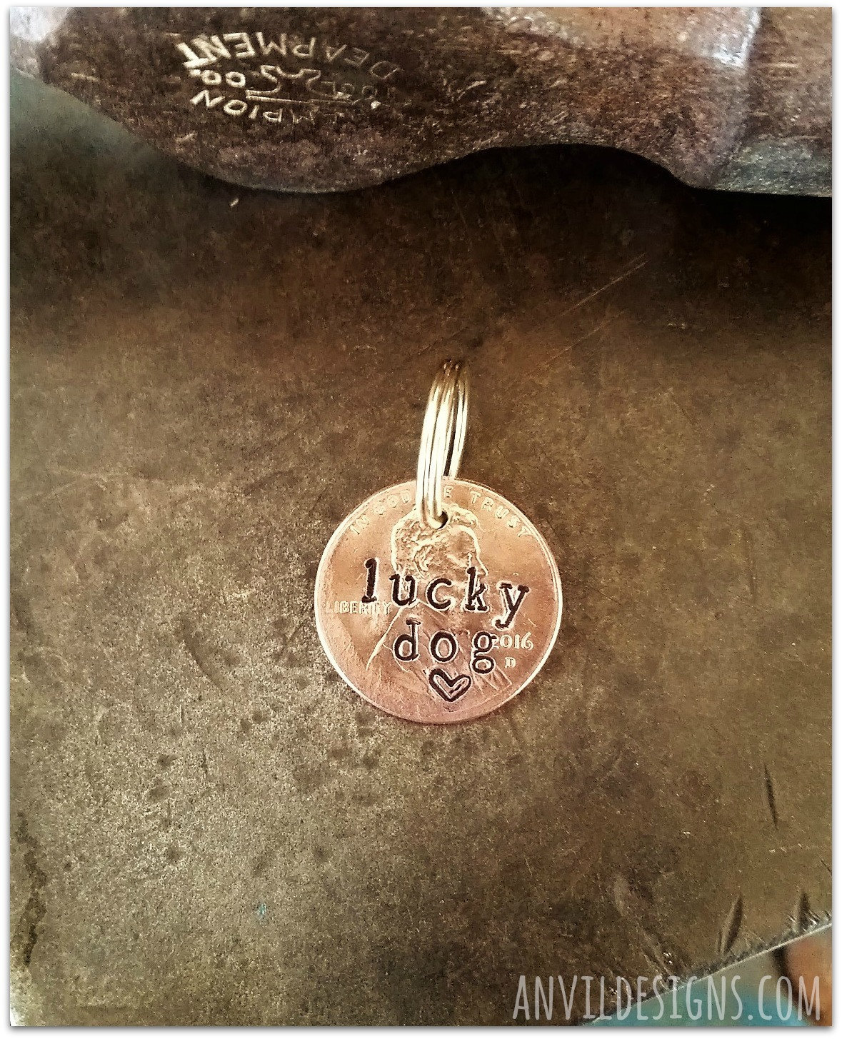 lucky dog penny dog tag anvil designs puppy bling dog lover
