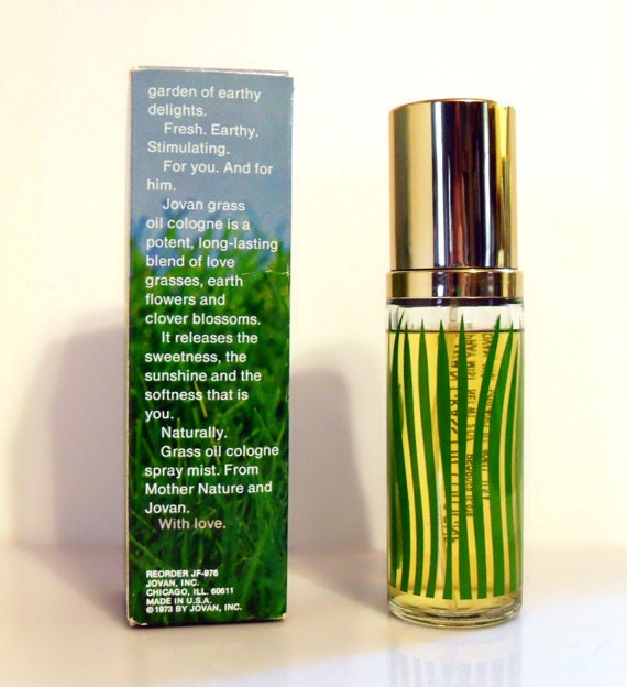 The reverse of my bottle and box of Jovan Grass Oil Cologne Mist for Women