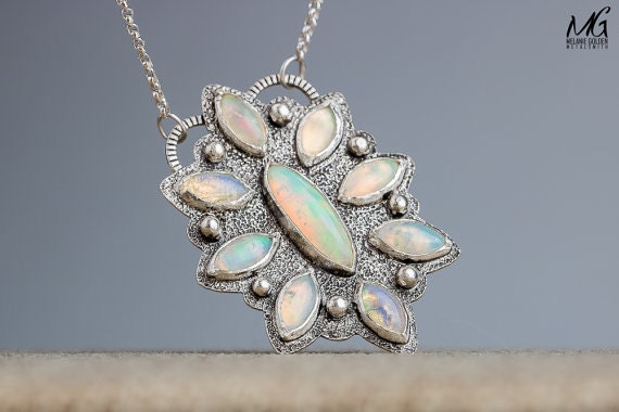 Ethiopian Opal cluster necklace by MGMetal on Etsy