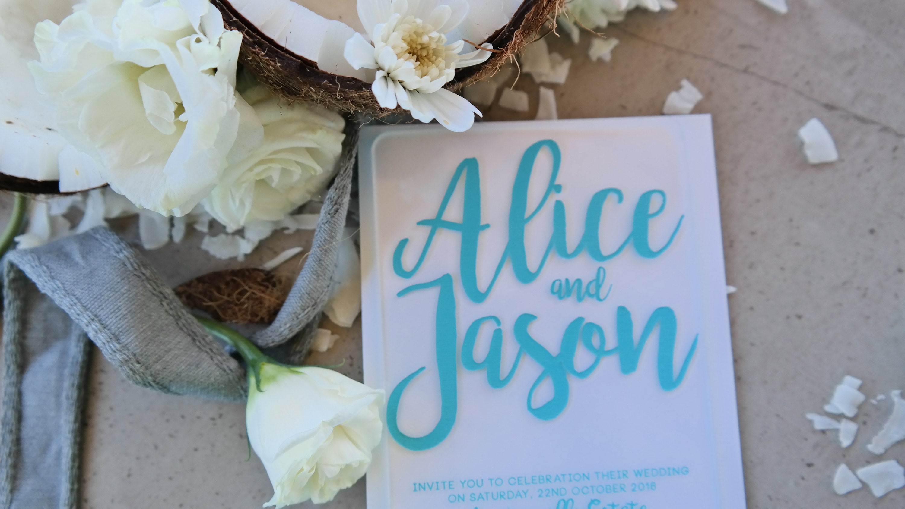 Teal on Acrylic Wedding invitation