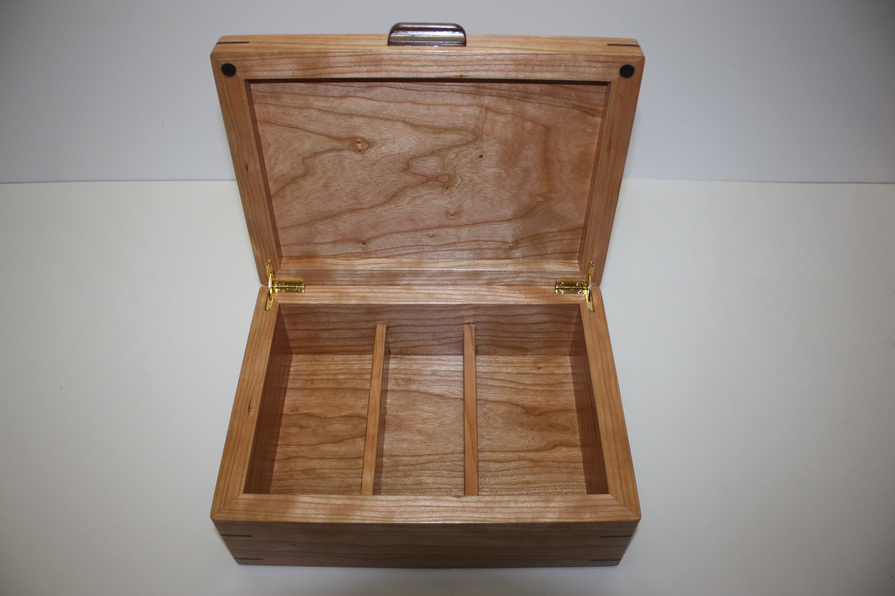 Large Cherry Wood Box with Dividers For Sale