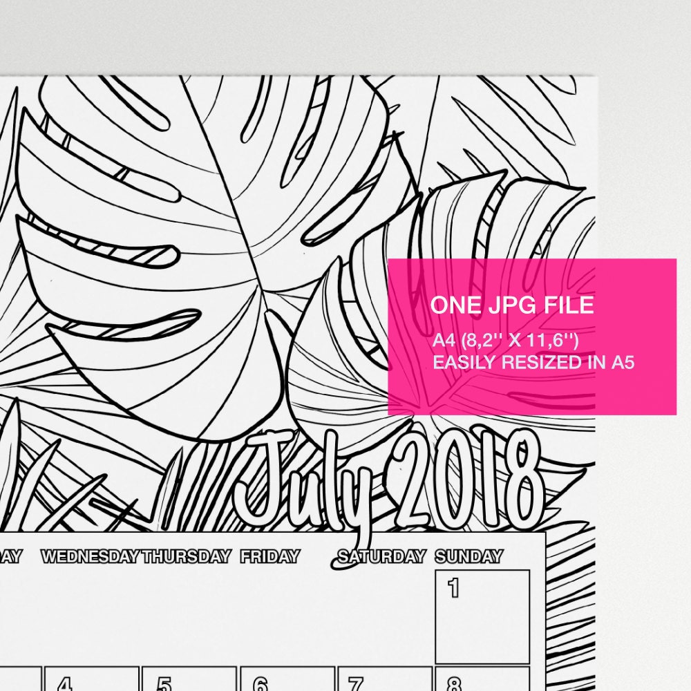july - coloring book calendar 2018