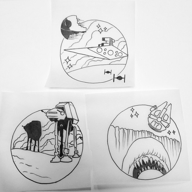 Tattoo flash line drawings.